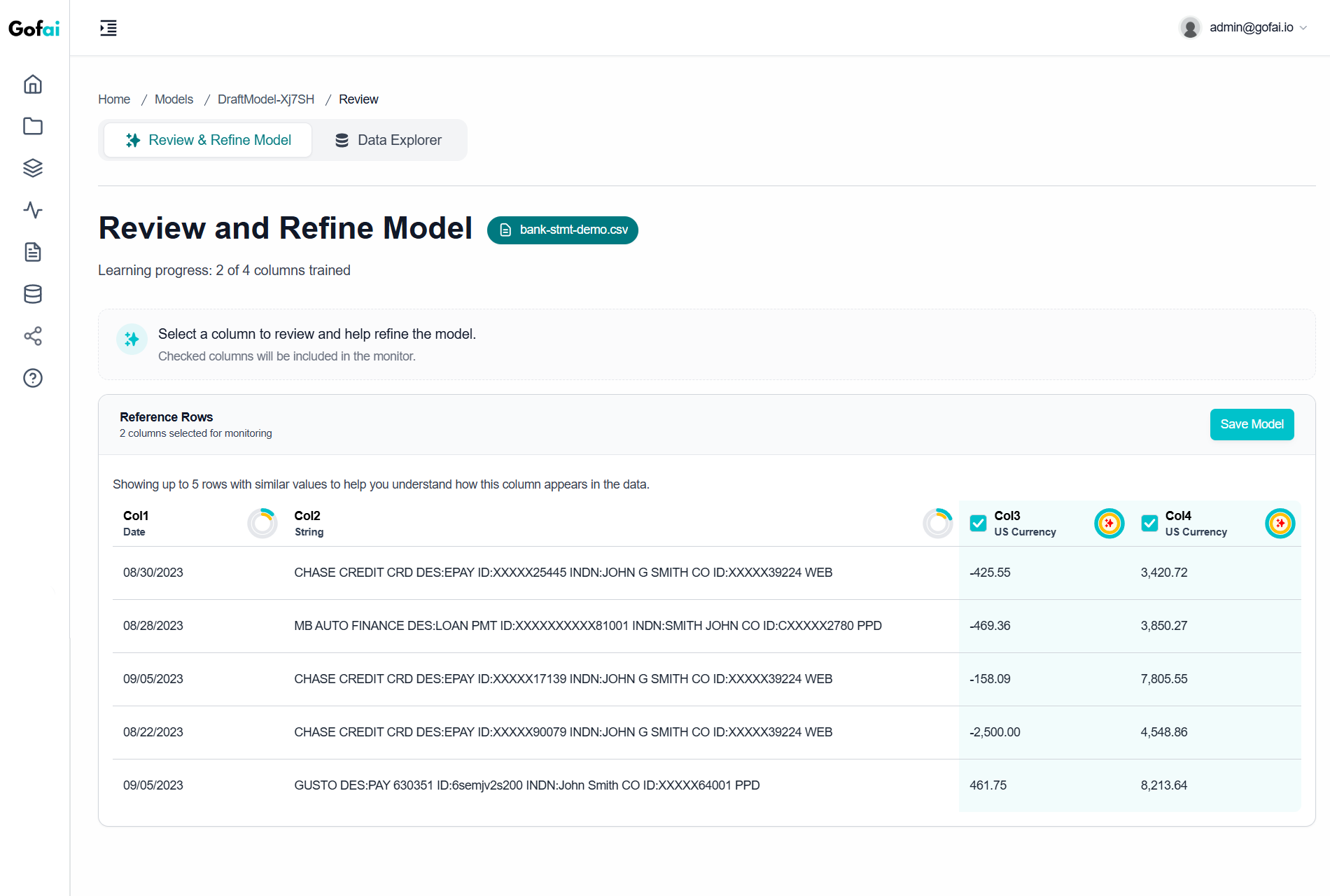 Model Refinement screen